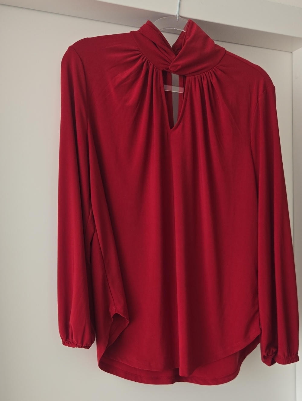 Anne Klein Twist Neck Long Sleeve Top Blouse Shirt Red Large